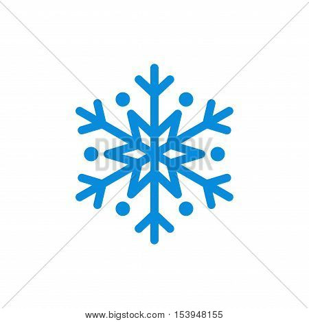 Snowflake icon. Blue silhouette snow flake sign isolated on white background. Flat design. Symbol of winter frozen Christmas New Year holiday. Graphic element decoration. Vector illustration