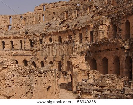 ruins of the Roman amphitheater in the city of El Djem in Tunisia