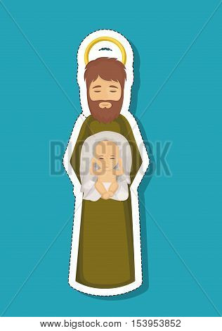 Joseph cartoon and baby jesus icon. Holy night family christmas and betlehem theme. Colorful design. Vector illustration