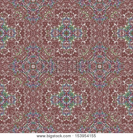 Seamless style brown and blue boho ornamental design