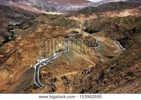 Mountain pass in the High Atlas Mountains in Morocco . View from above.