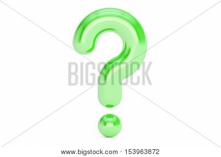 green question mark 3D rendering isolated on white background