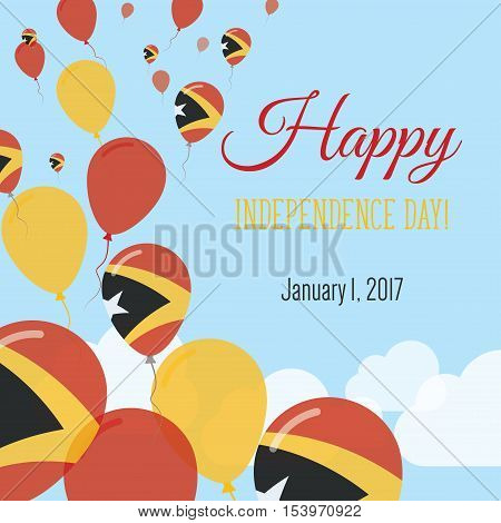 Independence Day Flat Greeting Card. Timor-leste Independence Day. East Timorese Flag Balloons Patri