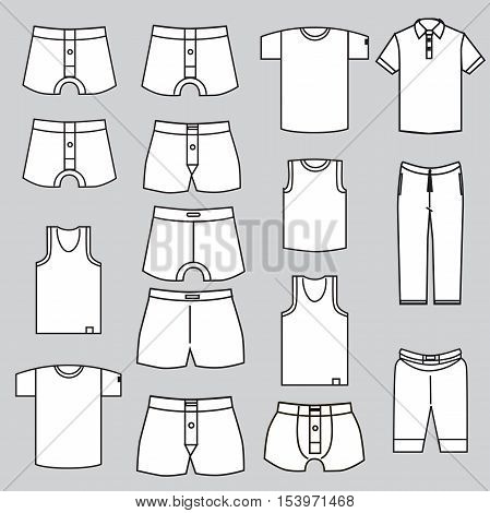 the underwear pattern for men on a gray background. the underwear for men linear template icons