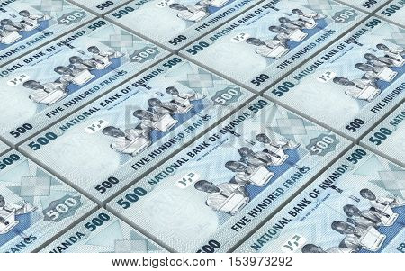 Rwandan francs bills stacked background. 3D illustration.