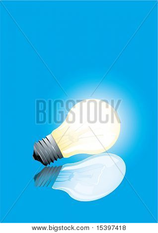 Vektor illustration. Electrickbulb på blå med refleksion
