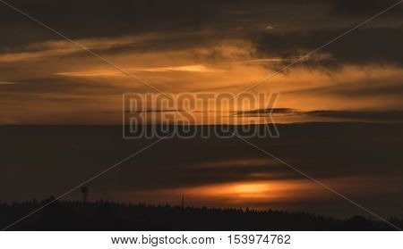 Sunrise Near Krasna Lipa Town In Autumn Time