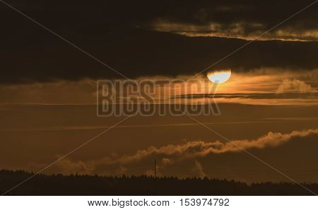 Sunrise Near Krasna Lipa Town In Autumn Time