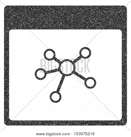 Links Calendar Page grainy textured icon for overlay watermark stamps. Flat symbol with scratched texture. Dotted glyph gray ink rubber seal stamp with grunge design on a white background.