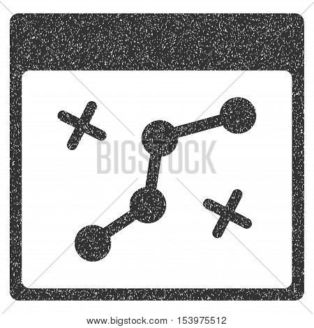 Path Points Calendar Page grainy textured icon for overlay watermark stamps. Flat symbol with dirty texture. Dotted glyph gray ink rubber seal stamp with grunge design on a white background.