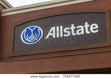 Indianapolis - Circa October 2016: Allstate Insurance Logo and Signage. The Allstate Corporation is the second largest personal lines insurer in the US I