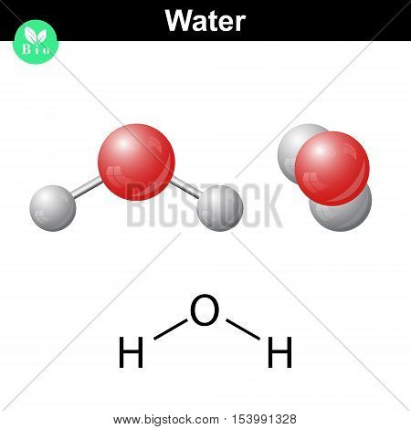 Water natural inorganic compound 2d and 3d vector illustration of water molecular structure isolated on white background eps 10