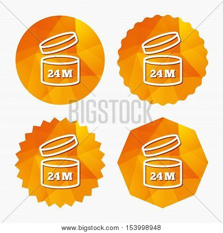 After opening use 24 months sign icon. Expiration date. Triangular low poly buttons with flat icon. Vector