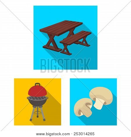 Barbecue And Equipment Flat Icons In Set Collection For Design. Picnic And Fried Food Vector Symbol 