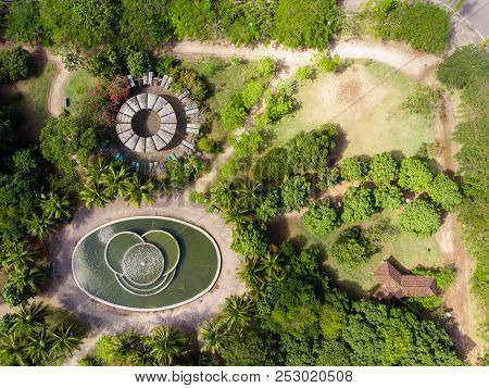 Aerial View Of Park In Barra Da Tijuca, Rio De Janeiro. Drone Pov Shows Geometric Shapes And Pattern