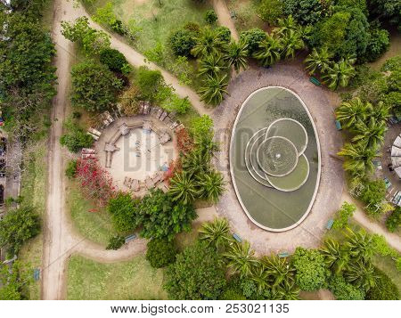 Aerial View Of Park In Barra Da Tijuca, Rio De Janeiro. Drone Pov Shows Geometric Shapes And Pattern