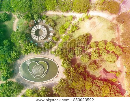 Aerial View Of Park In Barra Da Tijuca, Rio De Janeiro. Drone Pov Shows Geometric Shapes And Pattern