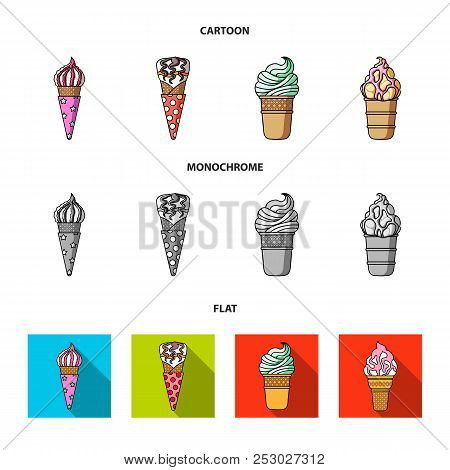 Ice Cream On A Stick, In A Waffle Cone And Other Species. Ice Cream Set Collection Icons In Cartoon,