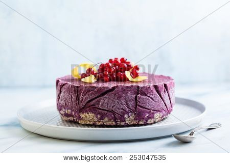 Frozen Blueberry Lemon Cake From Ice Cream And Fresh Berries On