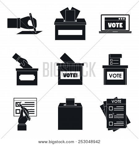 Ballot Voting Box Vote Polling Icons Set. Simple Illustration Of 9 Ballot Voting Box Vote Polling Ic