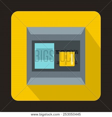 Atm Icon In Flat Style With Long Shadow. Tehnique Symbol