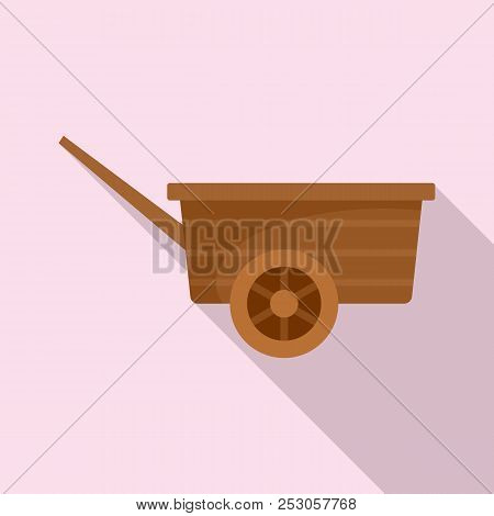 Wood Wheelbarrow Icon. Flat Illustration Of Wood Wheelbarrow Icon For Web Design