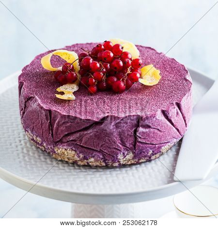 Frozen Blueberry Lemon Cake From Ice Cream And Fresh Berries On