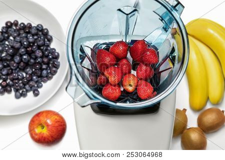 Series Of Shots. Photo 5. Strawberry In A Blender.