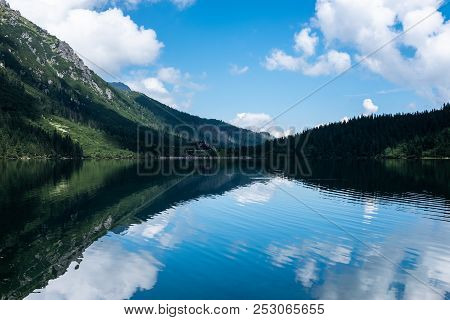Panoramic View Of Summer Alpine Mountain Lake