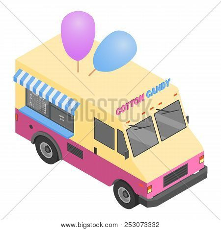 Cotton Candy Truck Icon. Isometric Of Cotton Candy Truck Icon For Web Design Isolated On White Backg