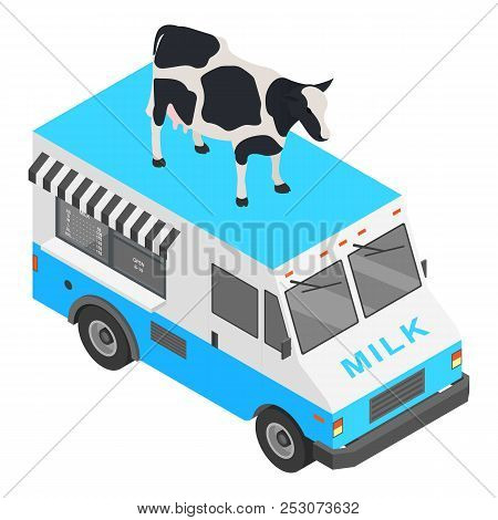 Milk Shop Truck Icon. Isometric Of Milk Shop Truck Icon For Web Design Isolated On White Background