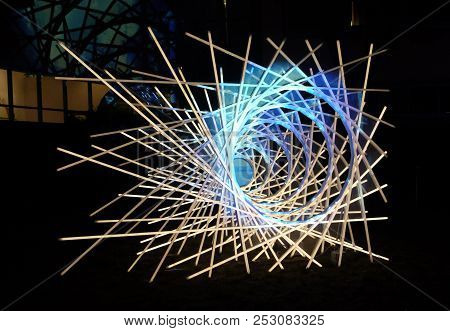 Beer Sheva, Israel - August 08, 2018: Festival Of Light In Beer Sheva 2018. Geometrical Figure Made 