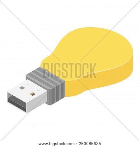 Bulb Usb Flash Icon. Isometric Of Bulb Usb Flash Icon For Web Design Isolated On White Background