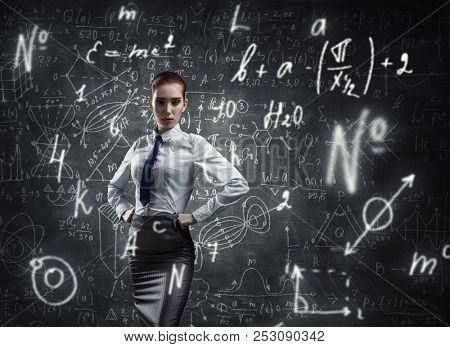 Red hair woman teacher . Mixed media
