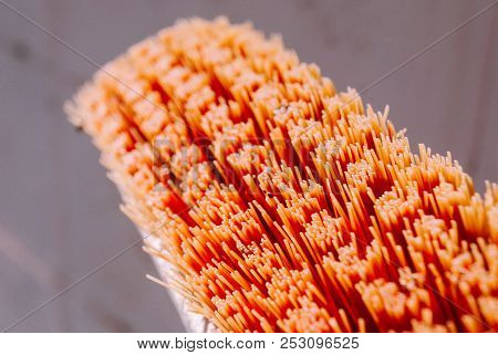 Closeup Orange Old Used Cleaning Brush Bristle