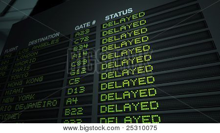 Panel de información de vuelo de aeropuerto, retrasada
