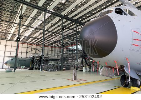 Wunstorf, Germany - June 9, 2018: German Air Force Luftwaffe Airbus A400m Military Transport Planes 