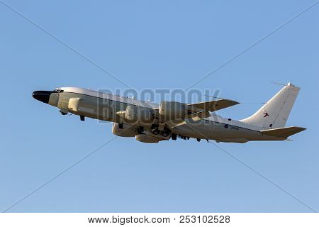 Mildenhall, Uk - Jul 12, 2018: Royal Air Force Boeing Rc-135w Rivet Joint Military Reconnaissance Ai