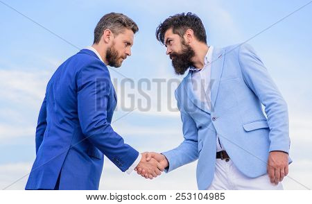 Entrepreneurs Shaking Hands Symbol Successful Deal. Sure Sign You Should Trust Business Partner. Men