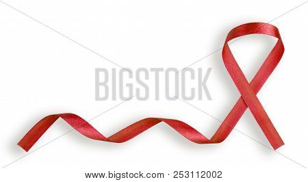 Red Awareness Symbolic Satin Ribbon Isolated On White Background Photo With Clipping Path With Place