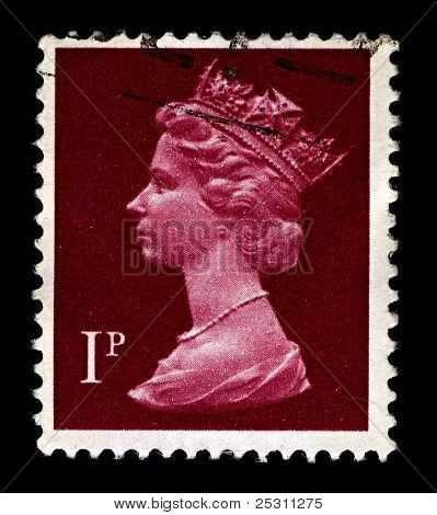 UK-เซอร์กา 1971:A แสตมป์ที่พิมพ์ในสหราชอาณาจักรแสดงรูปของ Elizabeth II (Elizabeth Alexandra Mar