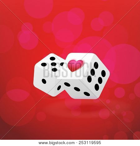 Illustrations With Couple Of Dice With Heart Symbol On Passionate Red Background - Illustration Of L