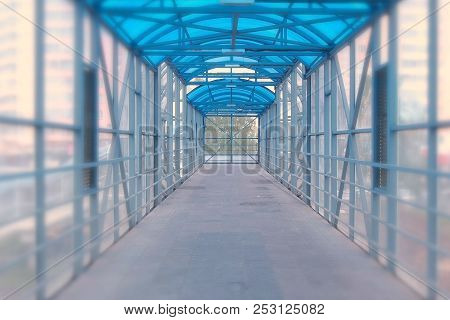 Elevated Pedestrian Crossing From The Inside. Safe Passage Across The Road.