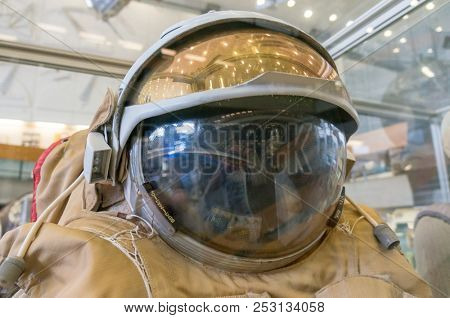 Kaluga, Russia, September 17, 2017: Russian astronaut spacesuit in Kaluga space museum