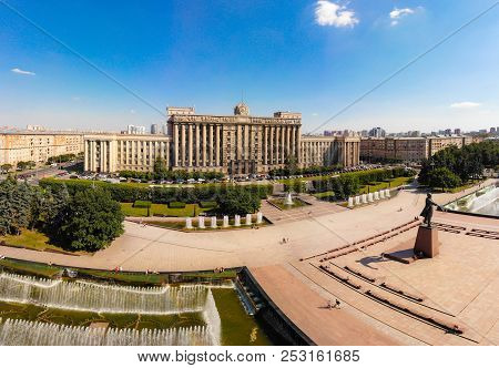 Saint Petersburg, Russia. Beautiful Panorama View From Drone, To The House Of Soviets In Summer Sunn