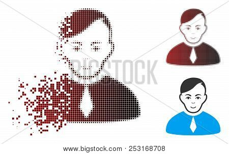 Vector Loyer Icon In Sparkle, Pixelated Halftone And Undamaged Entire Variants. Disintegration Effec