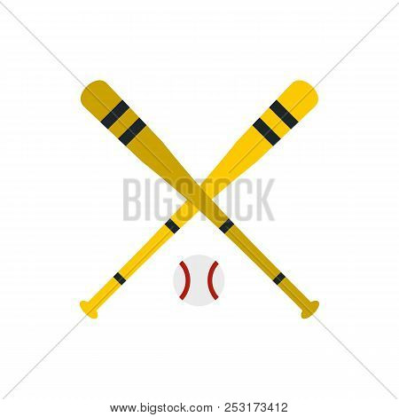 Baseball Ball And Bat Icon In Flat Style On A White Background