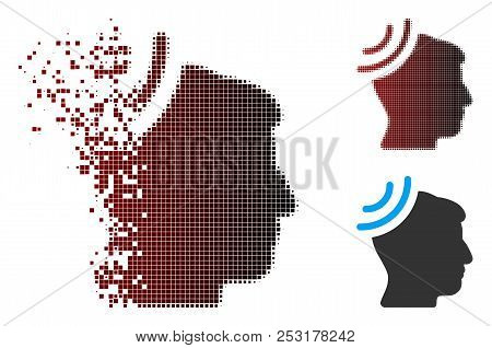 Vector Radio Reception Brain Icon In Sparkle, Dotted Halftone And Undamaged Whole Variants. Disappea