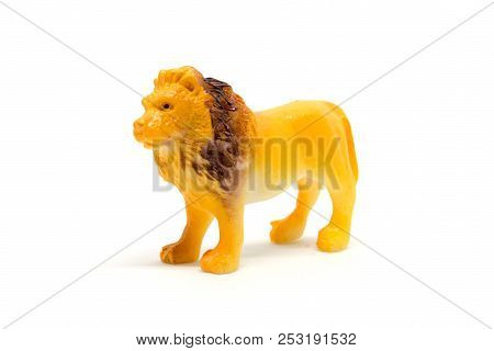 Lion Model Isolated On White Background, Animal Toys Plastic