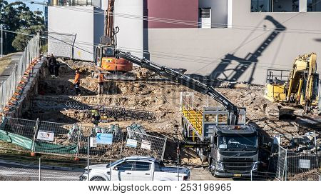 Gosford, New South Wales, Australia - August 4. 2017: Construction And Building Progress Update On N